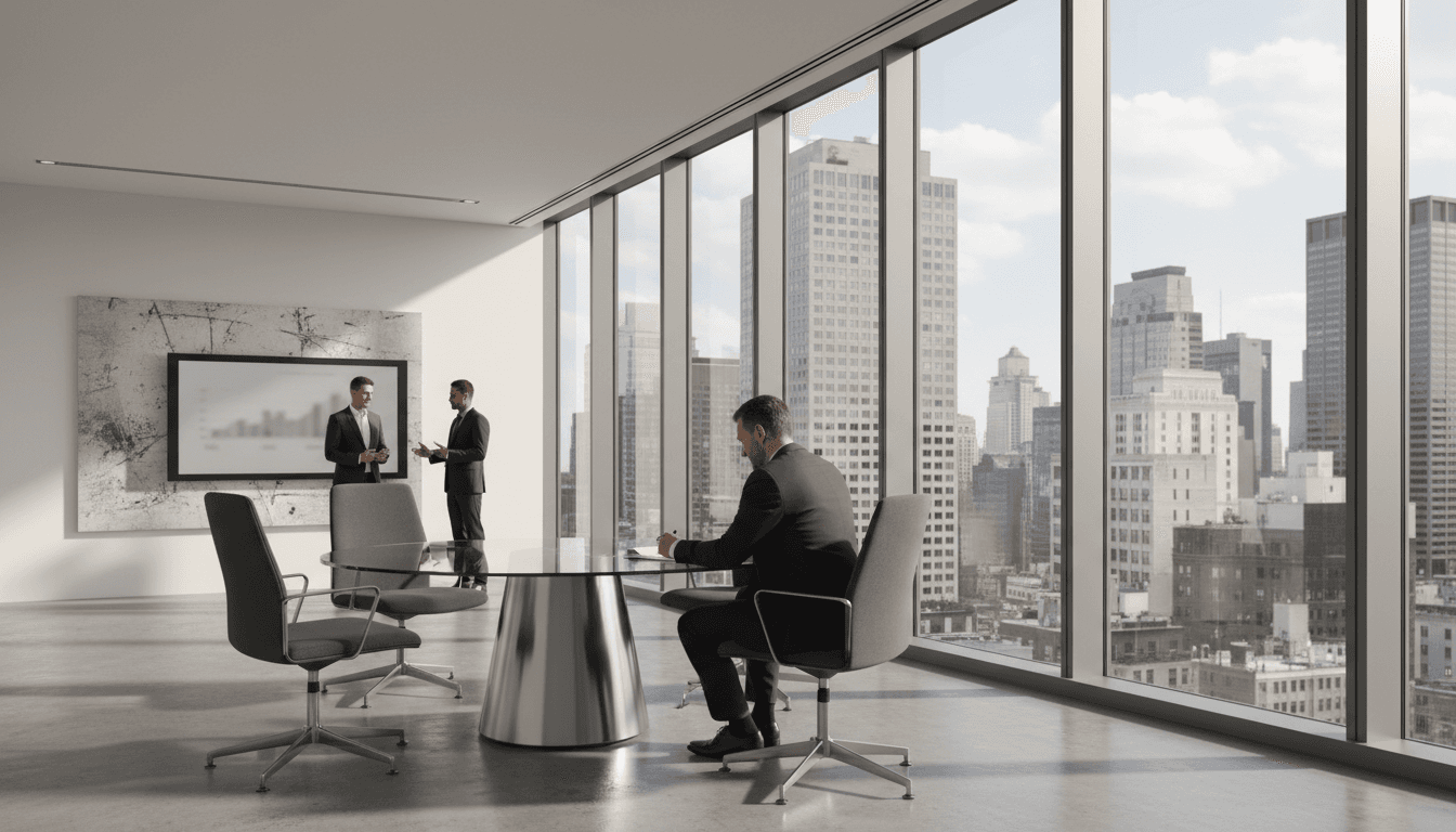 Professional meeting in a private club setting with modern decor and boardroom table