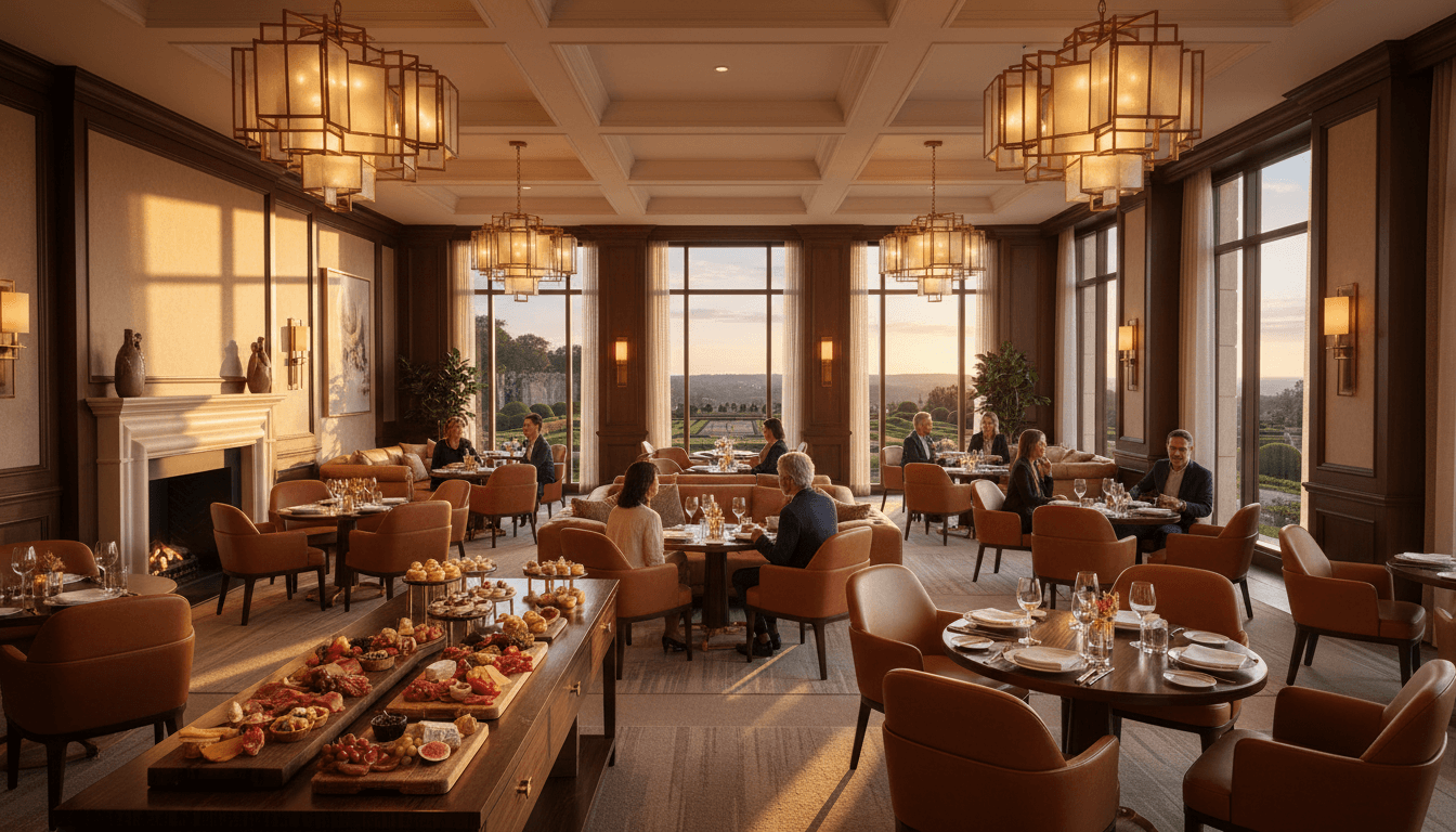 Professional private club interior with elegant dining setup